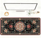 Vintage Persian Carpet Mouse Pad – Large Extended Desk Mat 35.43 x 15.75 in – Oriental Floral Rug Design, Non-Slip Rubber Base, Stitched Edges, Soft Keyboard & Mouse Mat for Office or Gaming