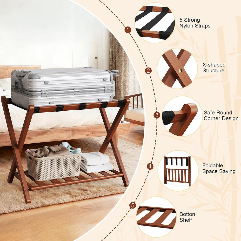 Walnut Luggage Racks Set of 2, Bamboo 26.77" Luggage Rack Stand for Gues...