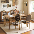 French Country Dining Chairs Set of 4,Farmhouse Upholstered Dining Room Chairs with Tufted Round Back&Solid Leg,PU Leather Kitchen Side Chairs for Kitchen/Bedroom/Dining Room,Brown