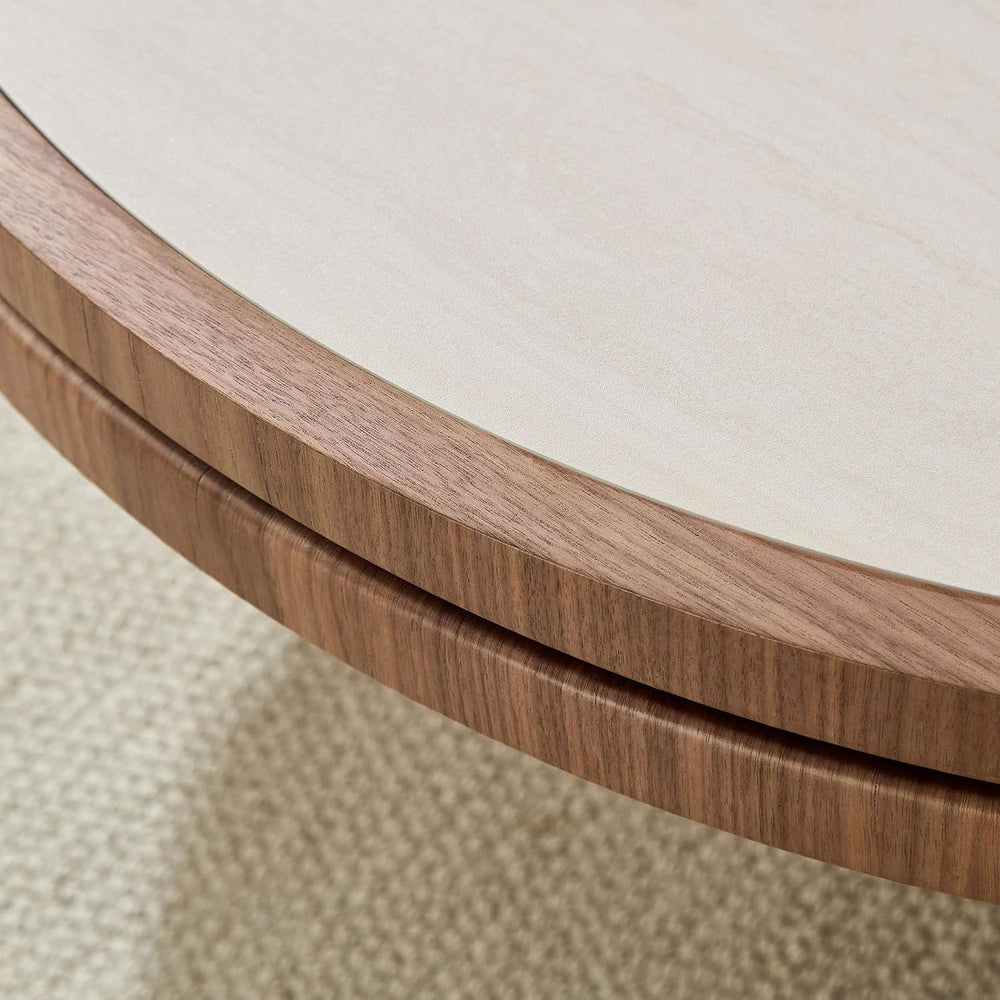 35.43 Inch Round Sintered Stone Side Table, No Assembly MDF Coffee Table with...