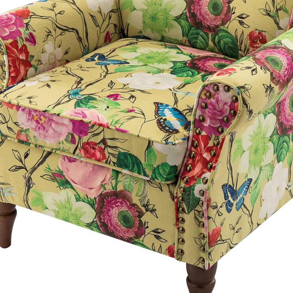 HULALA HOME Traditional Floral Accent Chair with Solid Wood Legs, Mustard | C...