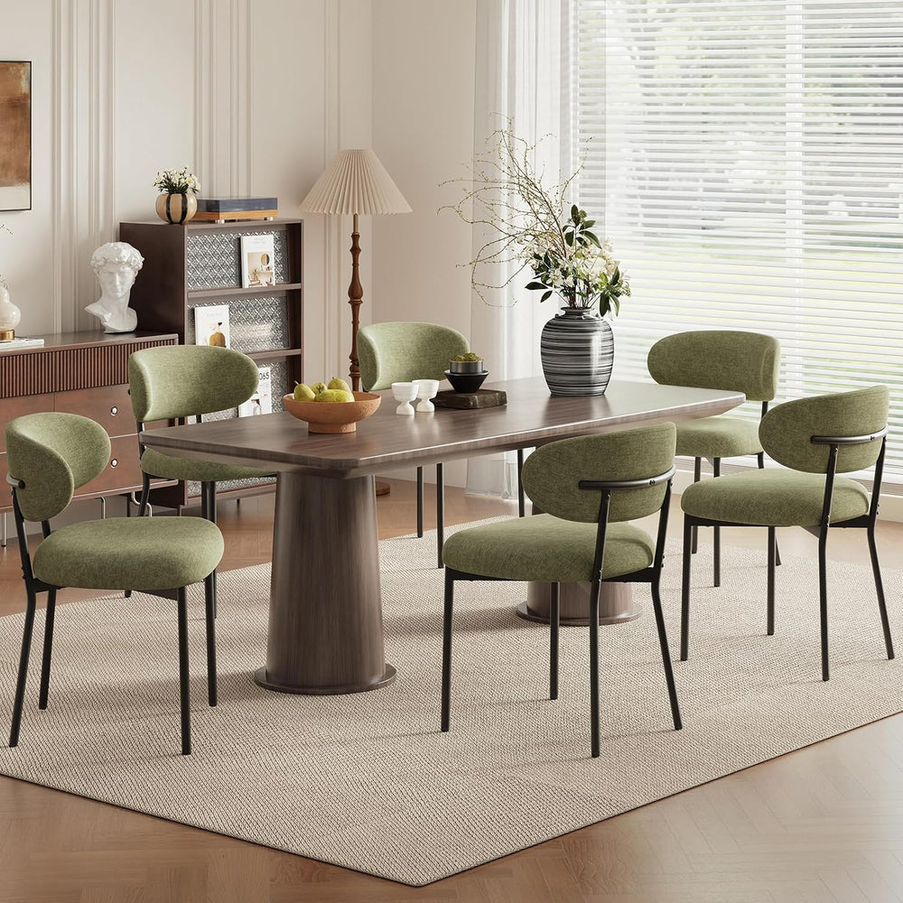 Upholstered Dining Chairs Set of 6, Modern Fabric Kitchen Chairs with Curved ...