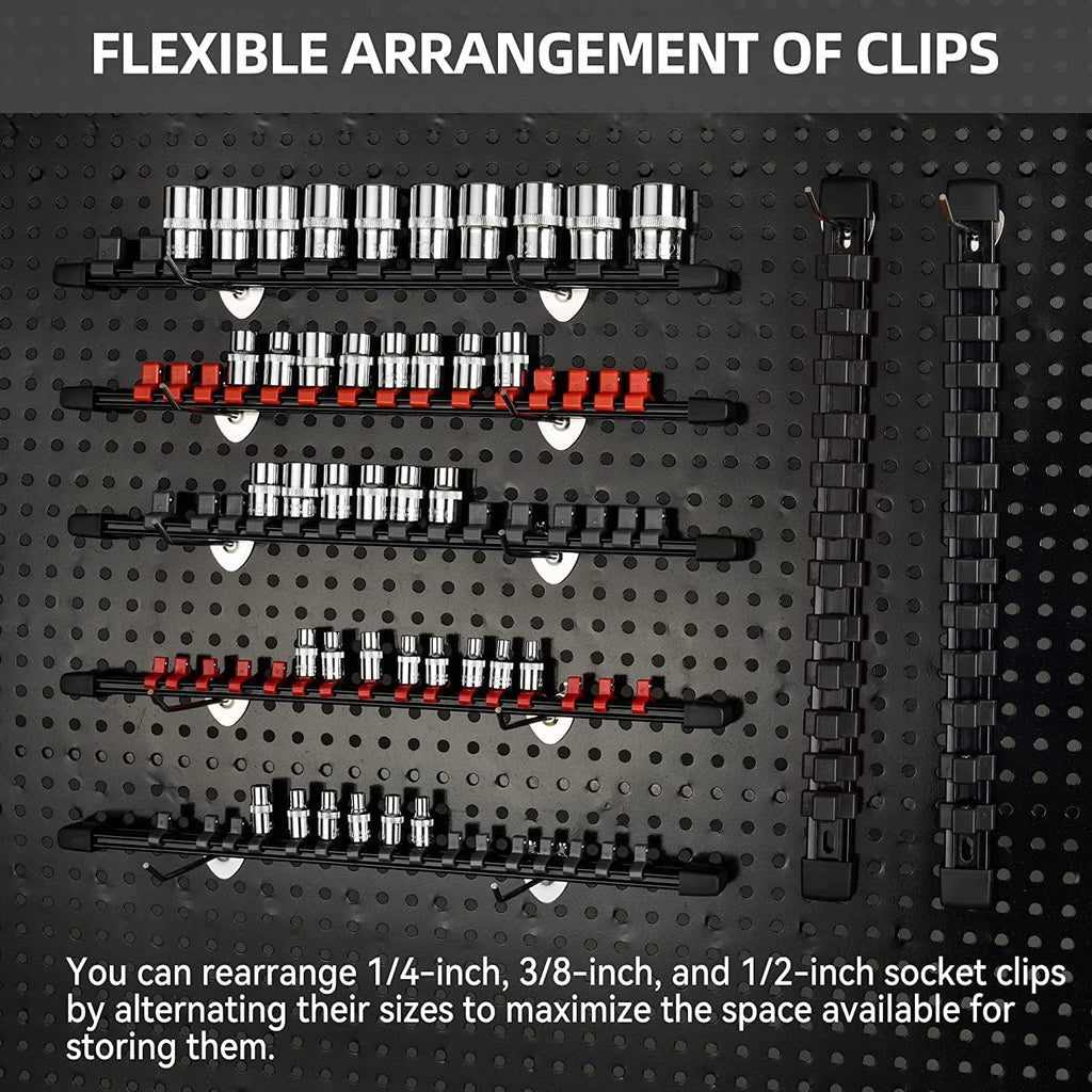 Socket Organizer Drive ABS Tools - Black Socket Holder, Premium Quality 30 Pieces Socket Holders Kit 1/4-Inch x 160 Clips, 3/8-Inch x 150 Clips, 1/2-Inch x 120 Clips（30PC,Black)
