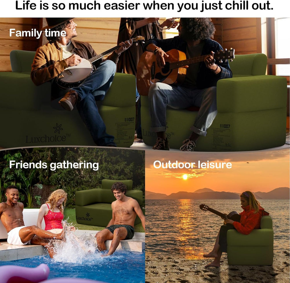 Inflatable Chair for Camping Built in Removable Pump Blow Up Couch Sofa