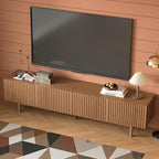 86.61" Mid-Century Modern TV Stand for TVs up to 85", Walnut Entertainment Console with Solid Wood Legs and Large Storage, Sturdy Media Cabinet for Living Room & Bedroom