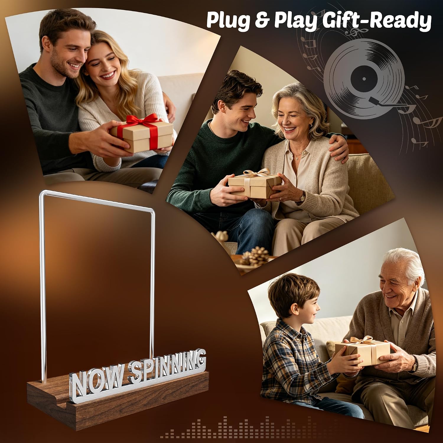 Vinyl Reord Stand with Adjustable Warm White Lights,Album Display Holder with Fingerprint-Proof Acrylic Letters for Room Décor,Gift for Album, LP Lovers