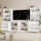 TUSY 71" Large TV Stand Set - TV Entertainment Center for TVs up to 65", Media Center with Tempered Glass Doors and Drawer, TV Hutch with Bookshelves for Living Room (White, BCCB)