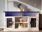 WLIVE Farmhouse TV Stand for 65 Inch TV, Tall Entertainment Center with LED Lights & Storage Cabinets, TV Media Console Table with Adjustable Shelf for Living Room, Bedroom, Home Theater, Milk White