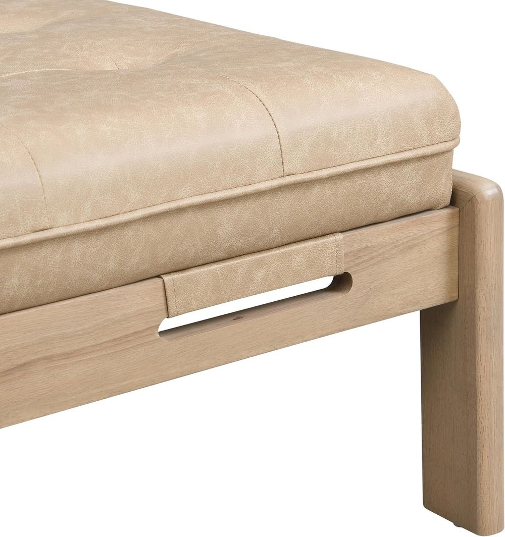 Merax 48.4" Rectangle Tufted Upholstered Cocktail Ottoman, Leather Ottom...