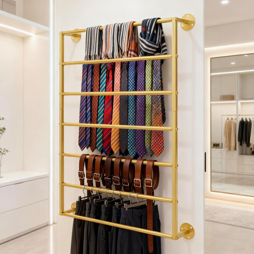 Wall Mounted Display Rack, 7-Layer Wrapping Paper Ribbon Organizer Scarves Tie & Scarf Rack Belts Towel Holder Necktie Hijab Stand Metal Shelving for Home, Retail Stores, Flower Shop