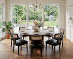 Rattan Dining Chairs Set of 6, Mid-Century Modern Dining Chairs, Kitchen Dining Room Chairs, Curved Cane Back Upholstered PU Leather Dining Chair with Black Wood Frame, Black