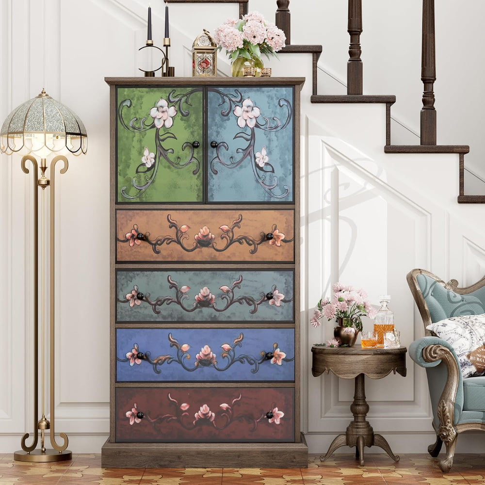 50" H Boho Dresser Vintage Dresser, 4 Drawer Dresser for Bedroom