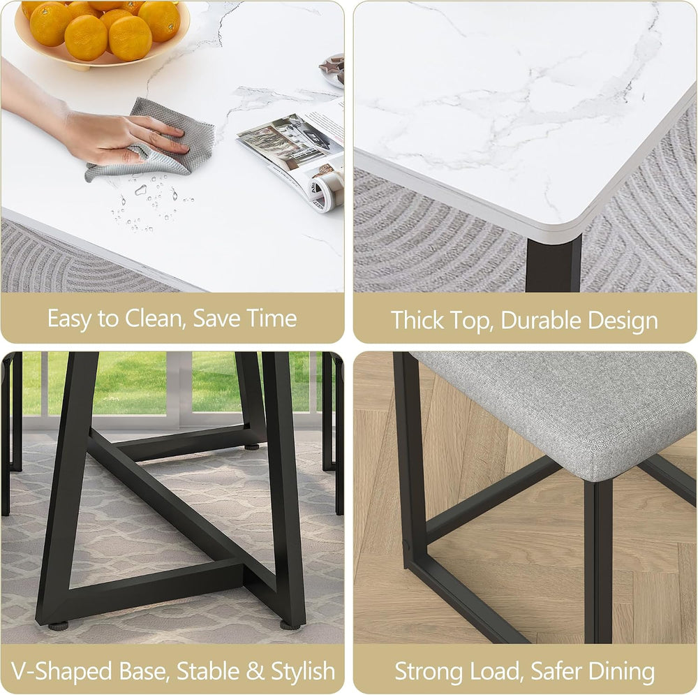 5-Piece Dining Table Set for 4, Faux Marble 47.24" Kitchen Table with 4 ...