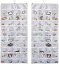 BB Brotrade Hanging Jewelry Organizer, Double-Sided Jewelry Storage Organizer with Embossed Pattern, 80 Clear PVC Pockets for Holding Jewelries (White)