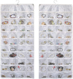 BB Brotrade Hanging Jewelry Organizer, Double-Sided Jewelry Storage Organizer with Embossed Pattern, 80 Clear PVC Pockets for Holding Jewelries (White)