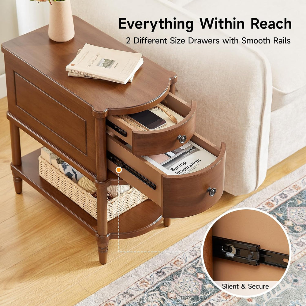 ONBRILL Narrow End Table with Charging Station, Pre-Assembled Nightstand with...