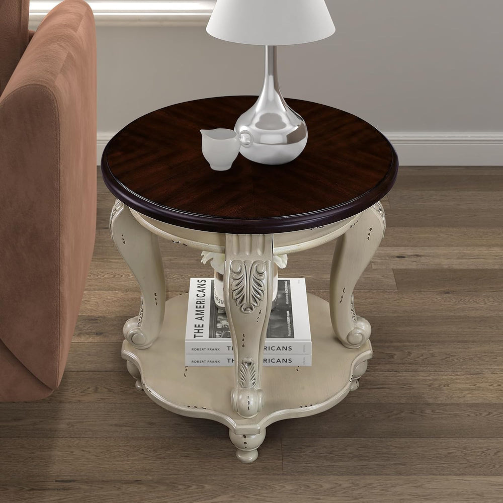 P PURLOVE 22'' Two Tone Round End Table with Shelf for Living Room, S...