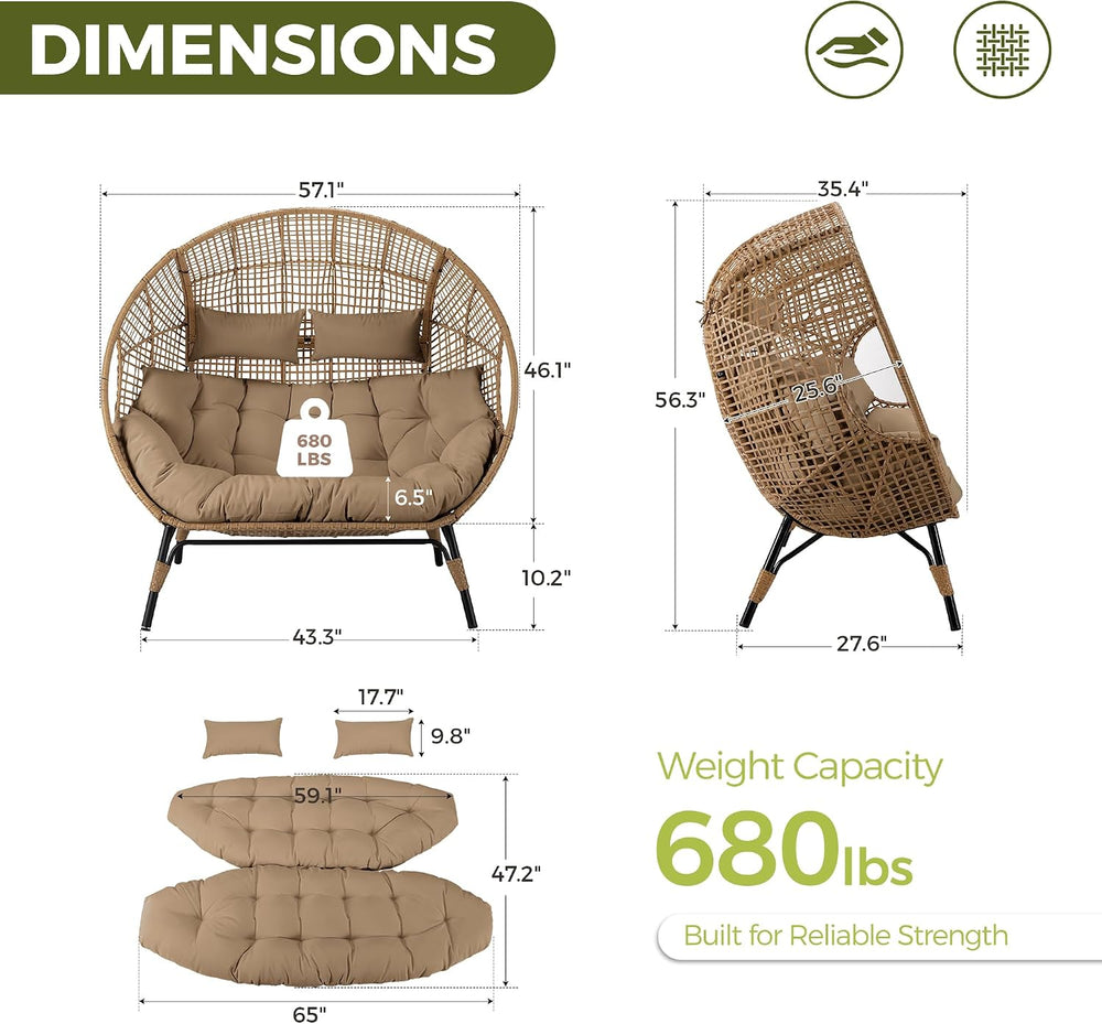 RADIATA 2-Person Double Egg Chair, 57.1" Extra Wide Outdoor Wicker Loves...