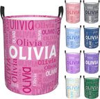 Custom Name Laundry Hamper, Personalized Laundry Basket with Name for Boys Girls Kids Men Women, Customized Name Dirty Clothes Basket Gifts for Clothes Toy Bathroom Bedroom Laundry Room Dorm