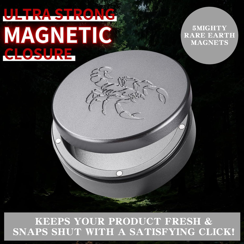 2.5inchBEIJIATE Magnetic Metal Can, Holder, Metal Container, Carved Tin with Magnetic Closure, Aluminum Container, Slim Pouch Can, zyn metal can,zyn container Storage Box (Gray)
