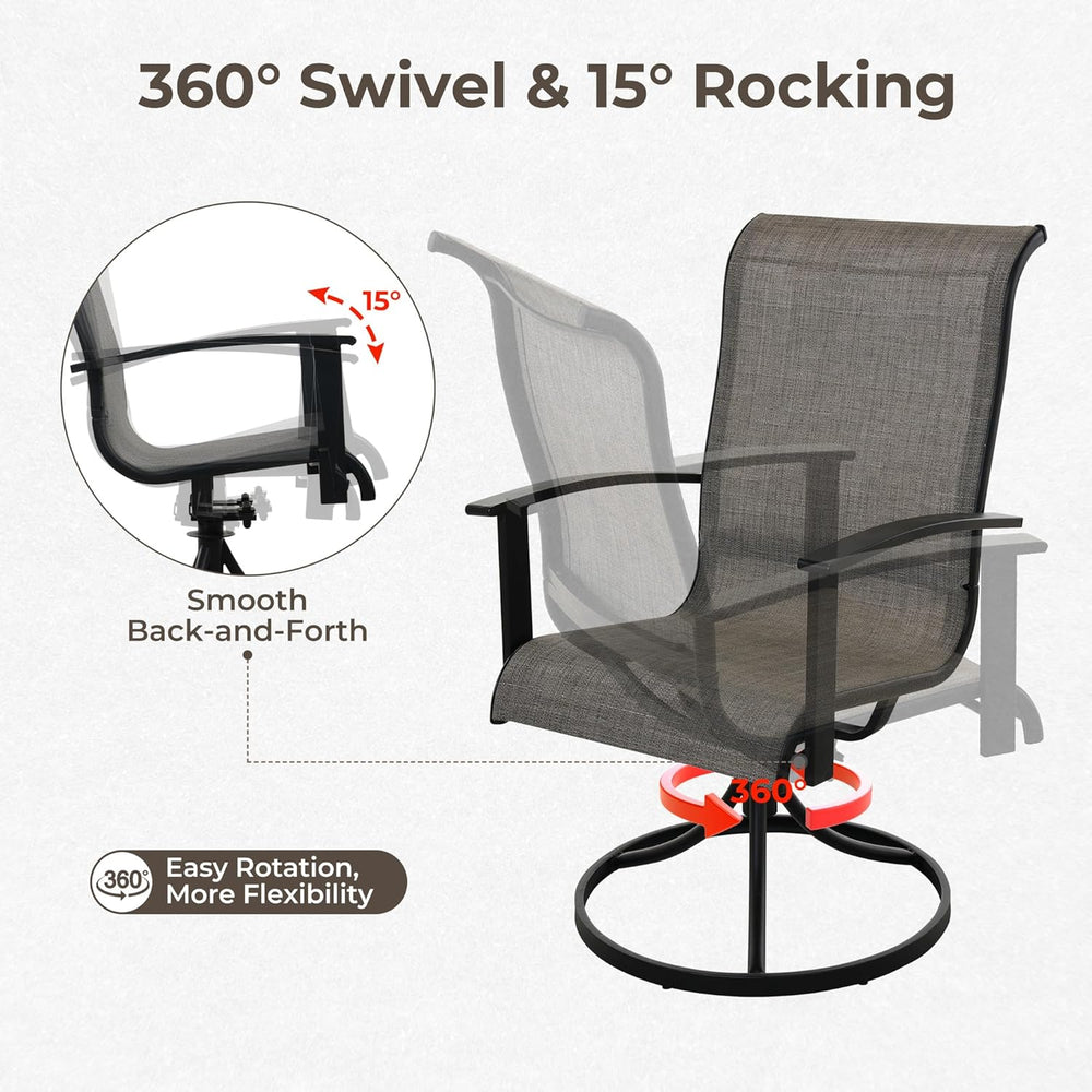 Grand Patio Outdoor Swivel Dining Chairs Set of 2, 360 Degree Mesh Sling Rock...