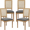French Country Dining Chairs Set of 4, Grey Kitchen & Dining Room Chairs Set of 4, Rattan Dining Chairs, Cane High Back, Wood Legs, Sillas De Comedor (Rattan, Gray, 4Pcs)