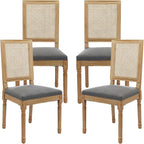 French Country Dining Chairs Set of 4, Grey Kitchen & Dining Room Chairs Set of 4, Rattan Dining Chairs, Cane High Back, Wood Legs, Sillas De Comedor (Rattan, Gray, 4Pcs)