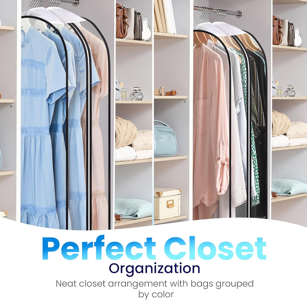 Handy Laundry Clear Garment Bags for Hanging Clothes, 50" Suit Bags with 10" Gusset, Heavy Duty Closet Storage Covers for Coats, Dresses, Shirts, Jackets, Dustproof & Breathable, 4 Pack