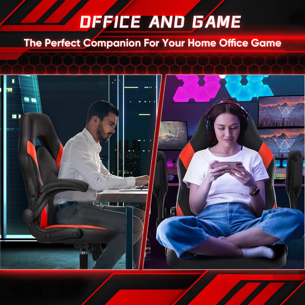 OLIXIS Computer Gaming Chair, Lumbar Support, Video Game | PU Leather, Flip-u...