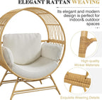Bifanuo Oversized Egg Chair Indoor/Outdoor Rattan Hanging Basket Chair with Thickened Cushion Supports 350LBS – Wicker Patio Lounge Chair for Balcony Porch Living Room Backyard (Beige)