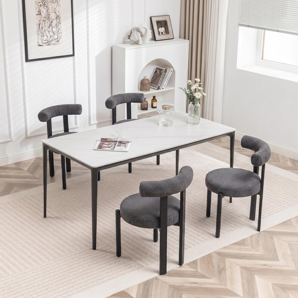 Boucle Dining Chairs Set of 4 Kitchen & Dining Room Chairs(Gray) | Mid Ce...