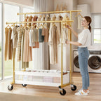 Clothes Rack, Double Rod Clothing Rack with Storage Bag & Sturdy Wheels, Metal Garment Rack for Closet Organizers and Storage, 43.3" W×17.7" D×63" H