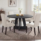 GAOMON 3-Piece 47.24" Round Dining Table Set with 2 Upholstered Dining Chairs, Space-Saving Kitchen Table for 4-6, Compact Dinette Set for Apartment, Living Room, Small Space, Dining Room