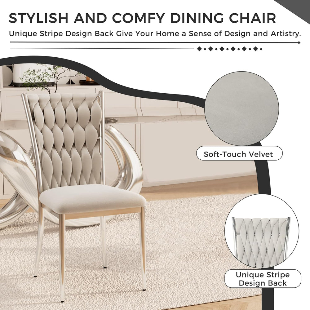 Velvet Dining Chairs Set of 6, Modern Woven Kitchen Chairs with Silver Metal ...