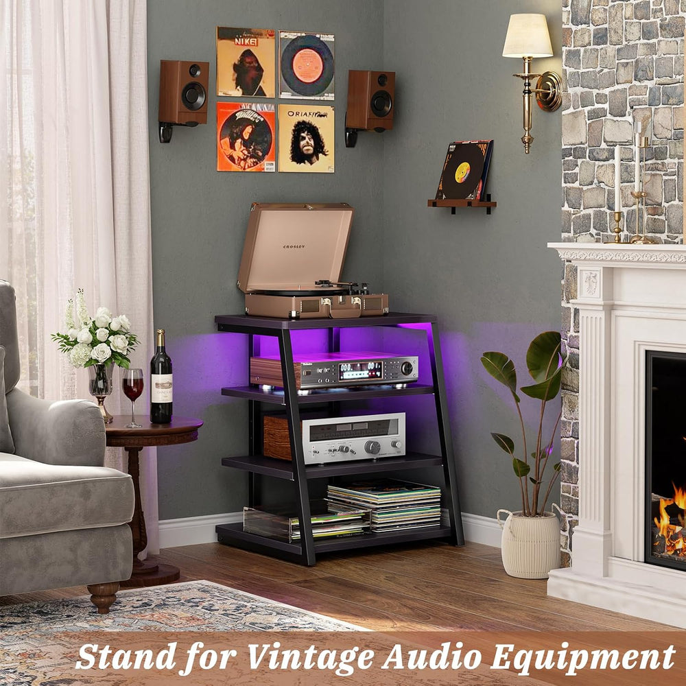 Armocity 4-Tier AV Media Stand with Power Strips, Stereo Stand with LED Light...