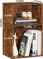 LEYAOYAO 2 Cube Bookshelf,Brown Record Player Stand Holds up to 100 Albums, Mini Wood Book Shelf Storage Organizer,Turntable Stand with Vinyl Storage Cabinet, Narrow Open Bookcase for Small Spaces