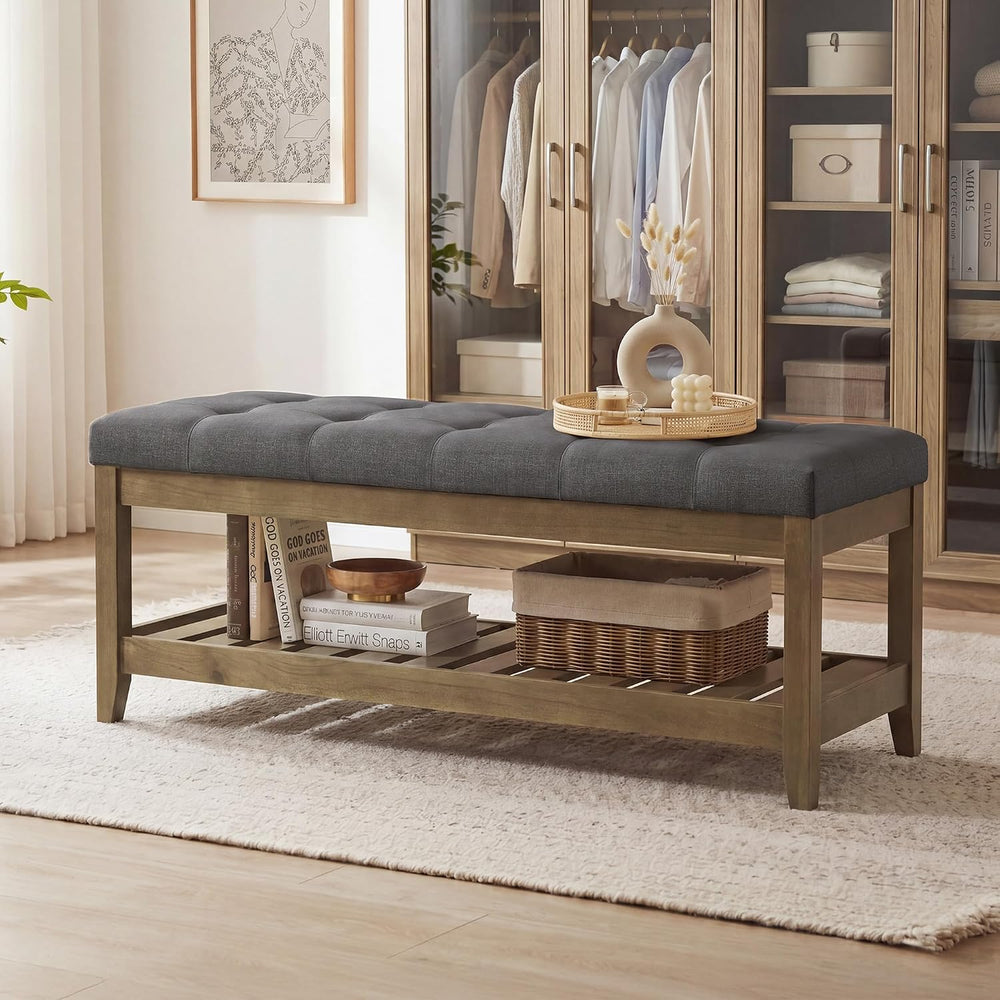 SONGMICS Storage Ottoman with Solid Wood Frame, 42.9 x 15.7 x 17.7 Inches | R...