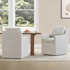 Upholstered Dining Chairs Set of 2, Modern Dining Room Chairs with Casters & Washable Cover, Rolling Accent Chair with Comfy Backrest for Kitchen, Farmhouse, Living Room, Cream Beige, 2 Box