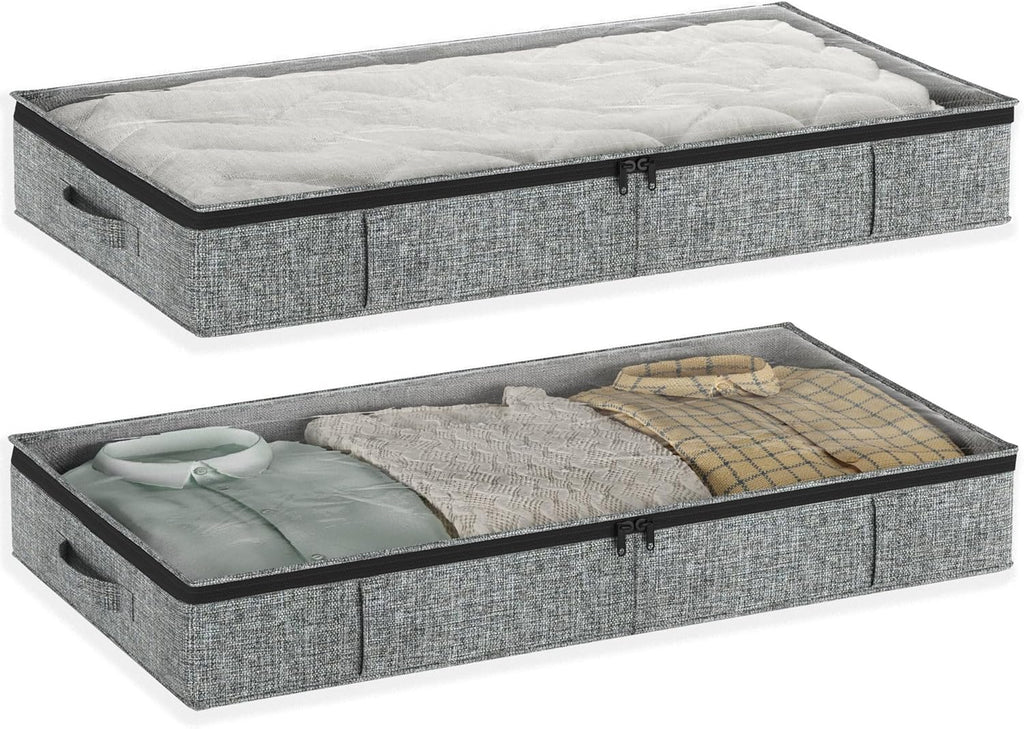 Gray Low Profile Under Bed Storage Containers 5 inches high, 33.8"x 17.7"x 5.1", Sturdy Underbed Shoe Storage Organizer, Foldable Fabric Under the Bed Storage Bins - Pack of 2