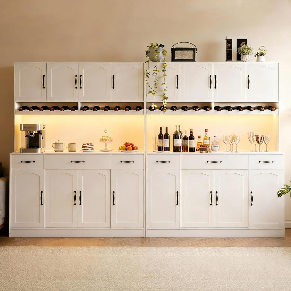 White 72" Tall Kitchen Pantry Cabinet with Charging Station 55" Wid...