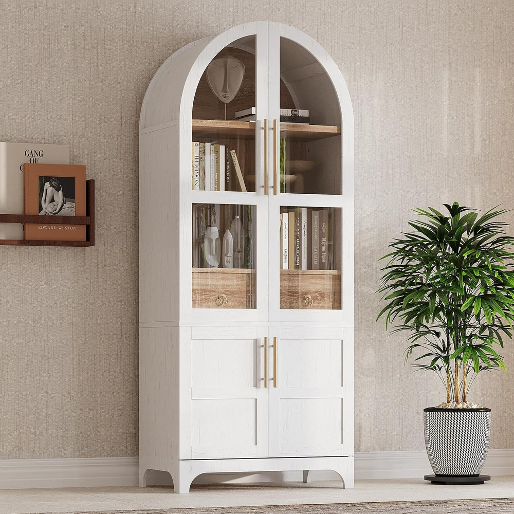 71" Tall Arched Freestanding Cupboard with 4 Doors & Door Shelves, F...