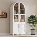 71" Tall Arched Freestanding Cupboard with 4 Doors & Door Shelves, Farmhouse Kitchen Pantry Storage Cabinet with Adjustable Shelves, Hidden Drawer & Glass Door for Kitchen, Dining Room