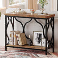 IBF 39.4" Console Sofa Table, Farmhouse Entryway Table Hallway Rustic Brown | Industrial Wood Metal Entry way Narrow Behind Couch Tables with 2-Tier Storage Shelves in Living Room Foyer Entrance