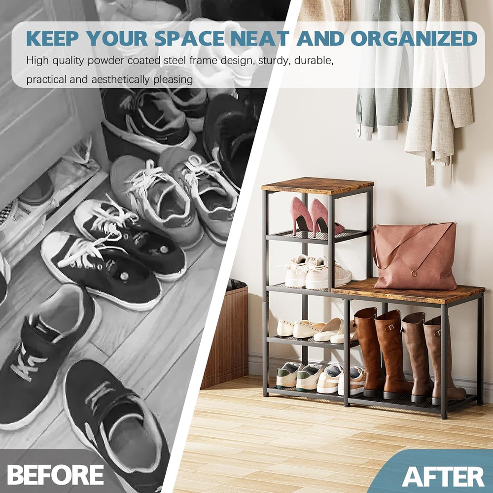 Shoe Rack Bench for Entryway,Free Standing Shoe Storage Organizer for Front D...