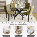 51 Inch Glass Dining Table Set for 4, Rectangular Glass Kitchen Table with 4 Upholstered Velvet Accent Chairs, 5 Piece Modern Dining Room Set, for Home, Apartment, Small Spaces -- Olive Green Black