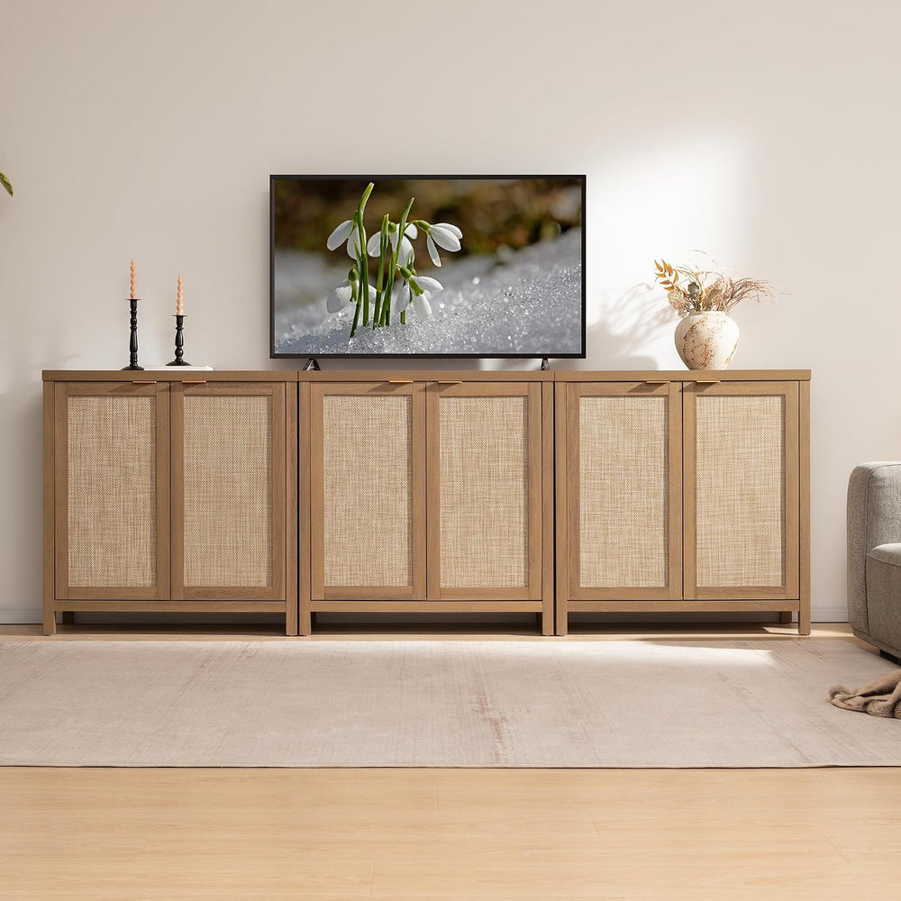 SICOTAS Sideboard Buffet Cabinet with Storage, Rattan Coffee Bar Cabinet