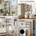 3-Tier Over The Toilet Storage Shelf,Heavy Duty Adjustable Metal Bathroom Rack with Toilet Paper Holder & Hooks,Space-Saving Organizer for Bathroom,10”D x 24”W x 66”H,Black