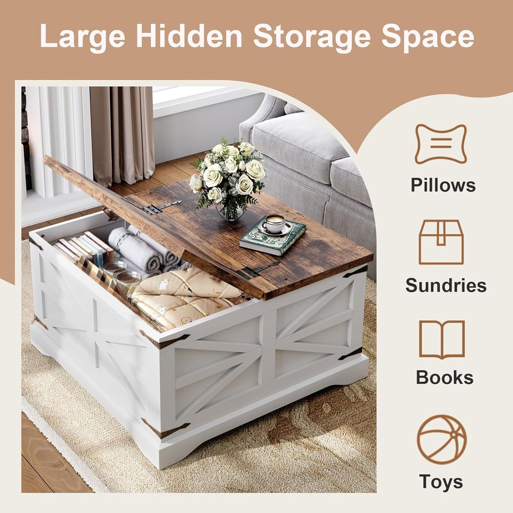 MXV Farmhouse Coffee Table with Storage, Square Coffee Tables for Living Room...