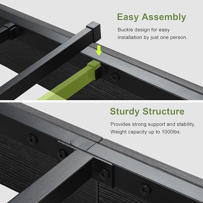 Feonase Twin Floating Bed Frame with Led Lights and Charging Station, Wood Twin Size Bed Frame with Storage Headboard, Heavy Duty Metal Slats, No Box Spring Needed, Easy Assembly, Black