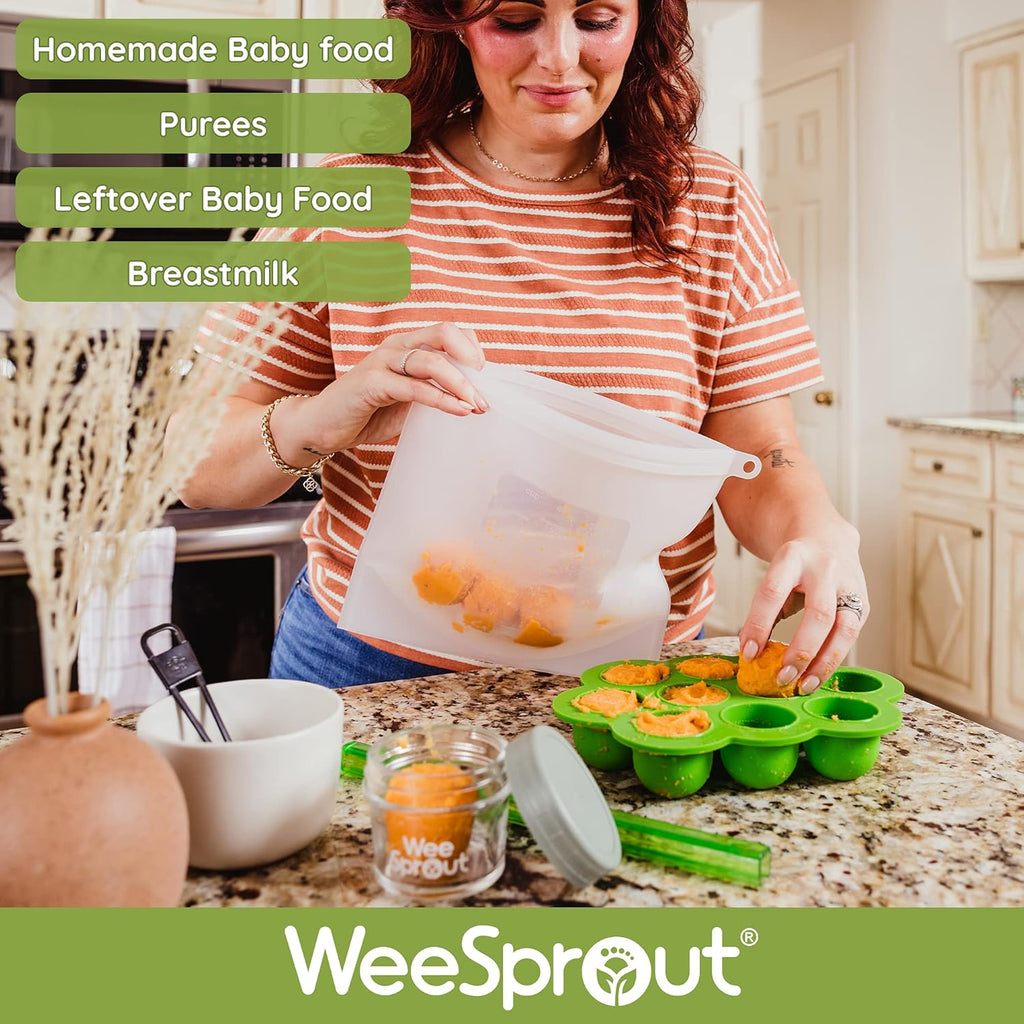WeeSprout Silicone Freezer Tray with Clip on Lid Perfect Food Storage Container for Homemade Baby Food, Vegetable, Fruit Purees, and Breast Milk (Bright Orange, Ten 1.5 Ounce Sections)